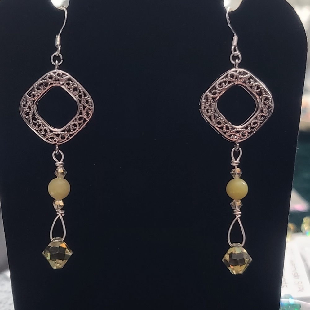 Chic Silver and Yellow Dangle Earrings